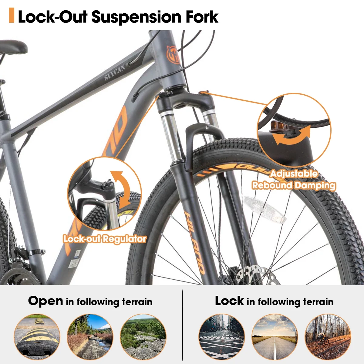 Hiland Aluminium-Mountainbike, 21 Gänge, Federgabel mit Lockout, 27,5-Zoll-Räder, Herren-Mountainbike, Grau - Image 2