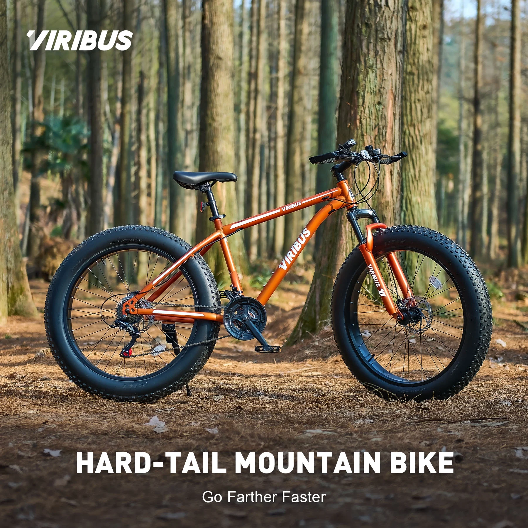 VIRIBUS 26" Fatbike mit Federgabel, 21 Gängen und Scheibenbremsen, Orange - Image 2