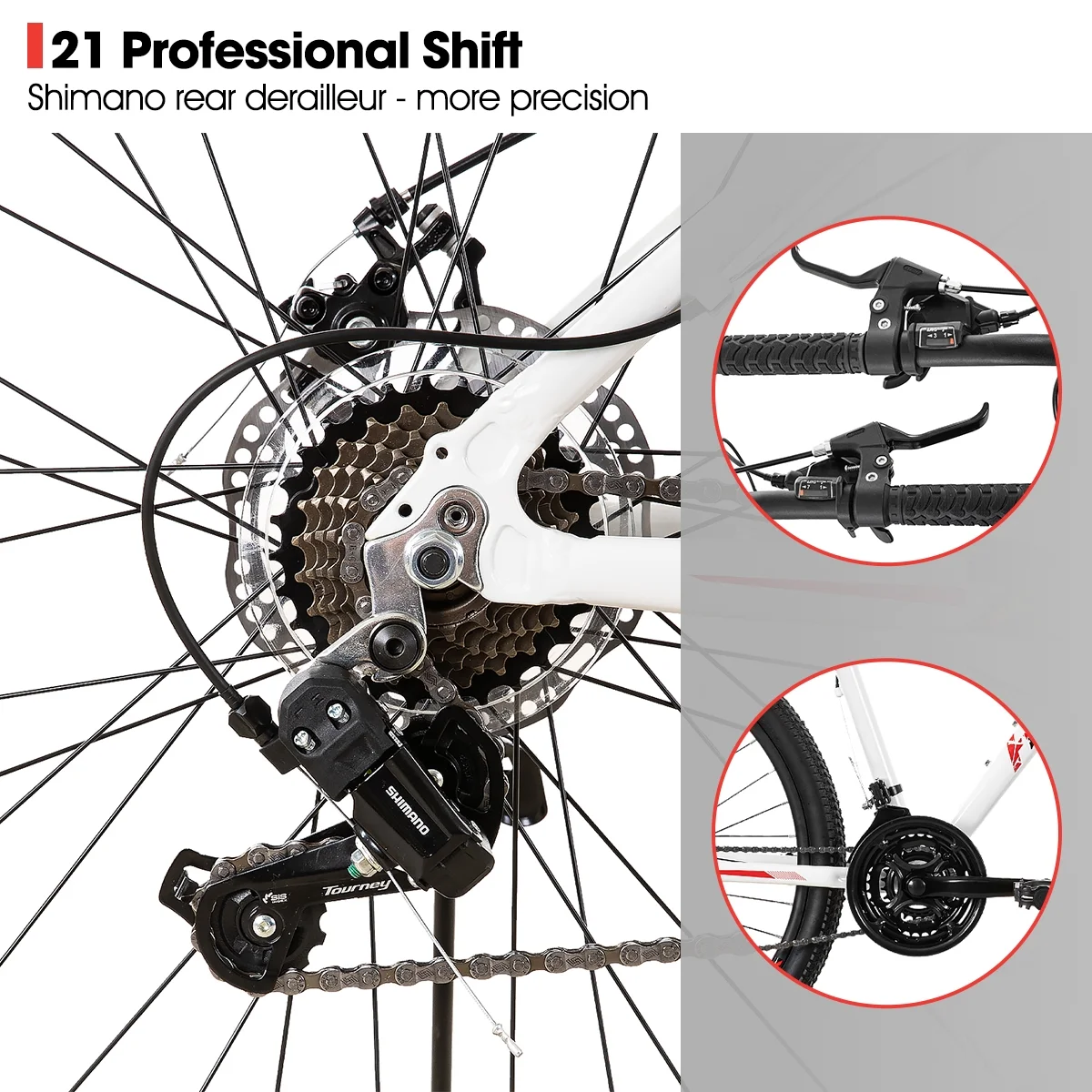 Hiland Damen-Mountainbike, Shimano 21-Gang, 26-Zoll-Räder, Weiß - Image 3