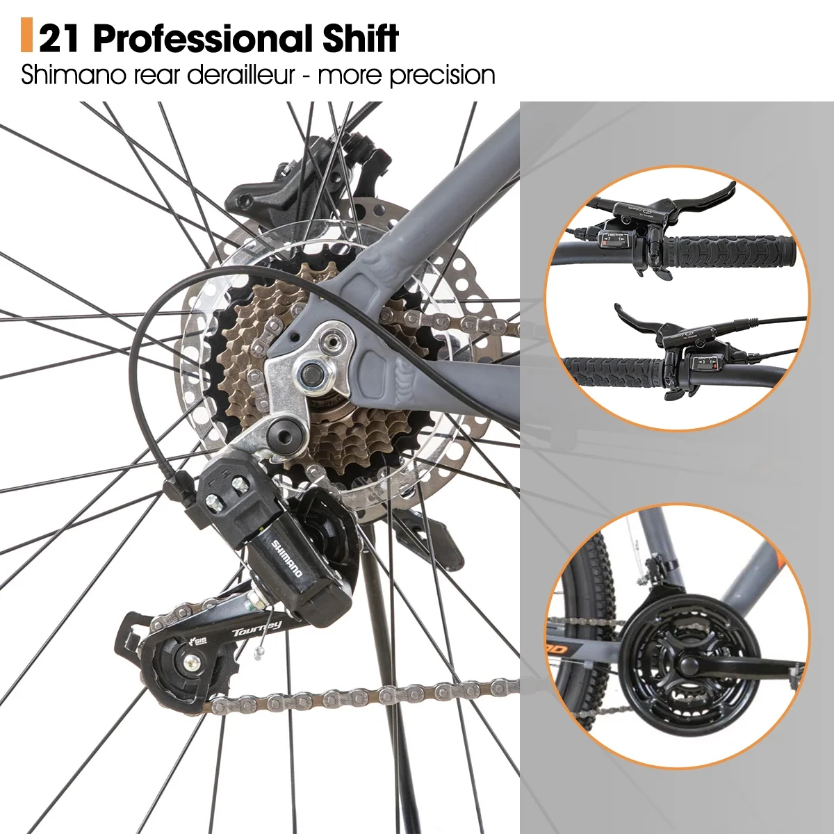 Hiland Aluminium-Mountainbike, 21 Gänge, Federgabel mit Lockout, 27,5-Zoll-Räder, Herren-Mountainbike, Grau - Image 4