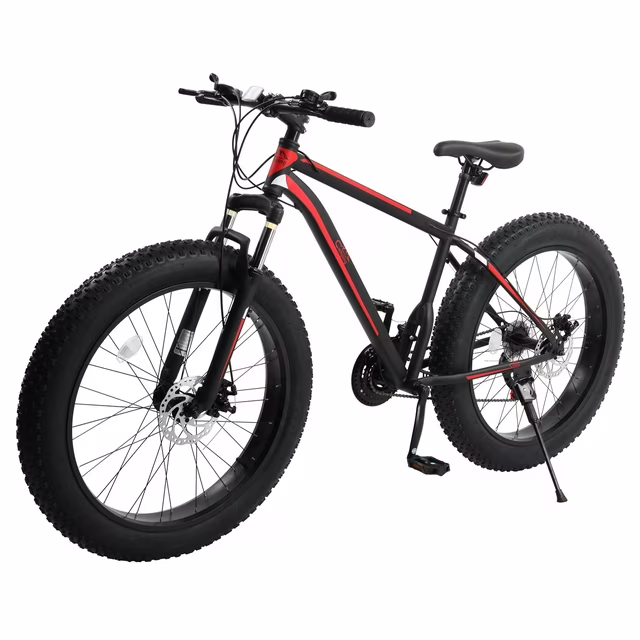 Zimtown 26" Fatbike, 21 Gänge, Rahmen aus hochfestem Stahl, Doppelscheibenbremse, Schwarz/Rot