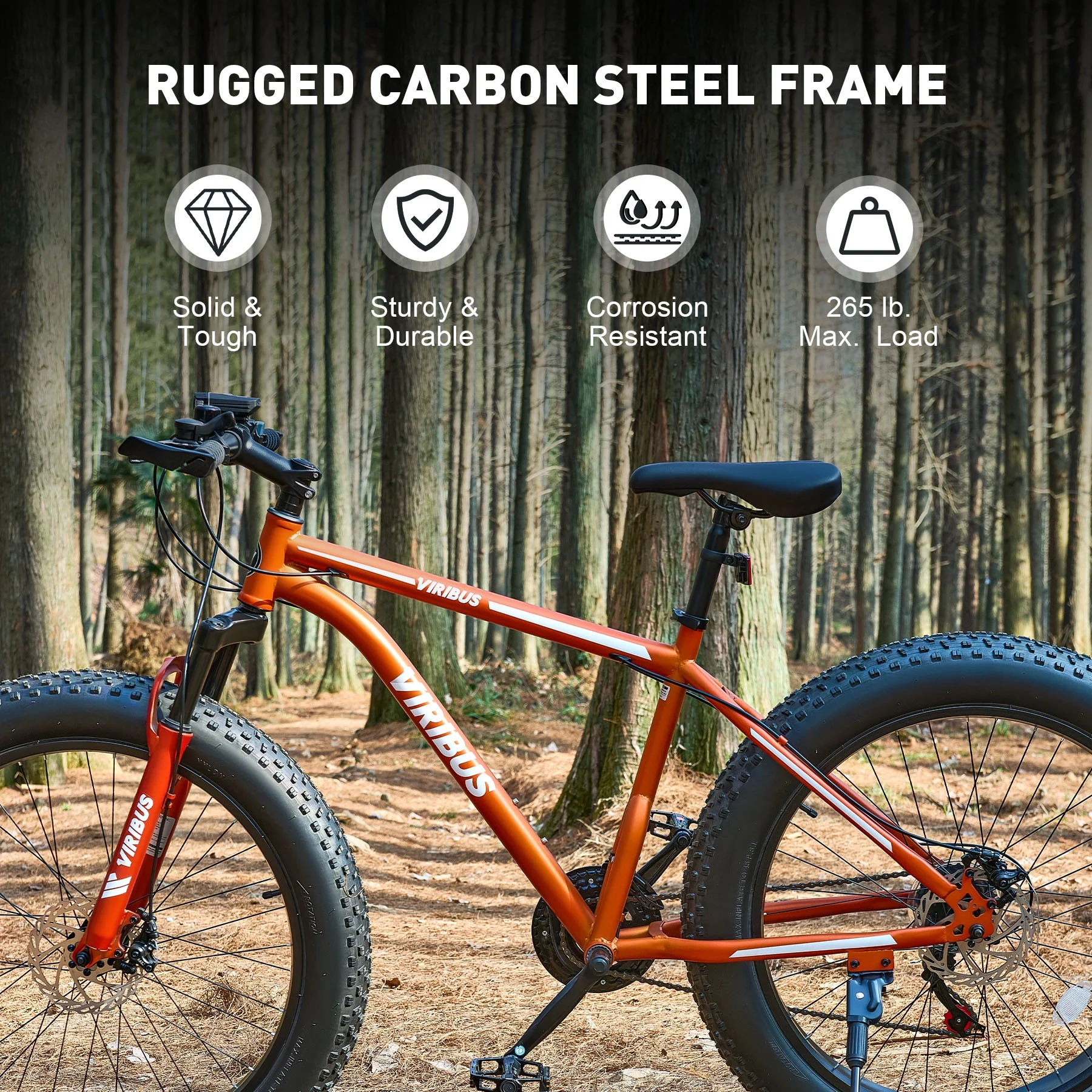 VIRIBUS 26" Fatbike mit Federgabel, 21 Gängen und Scheibenbremsen, Orange - Image 3