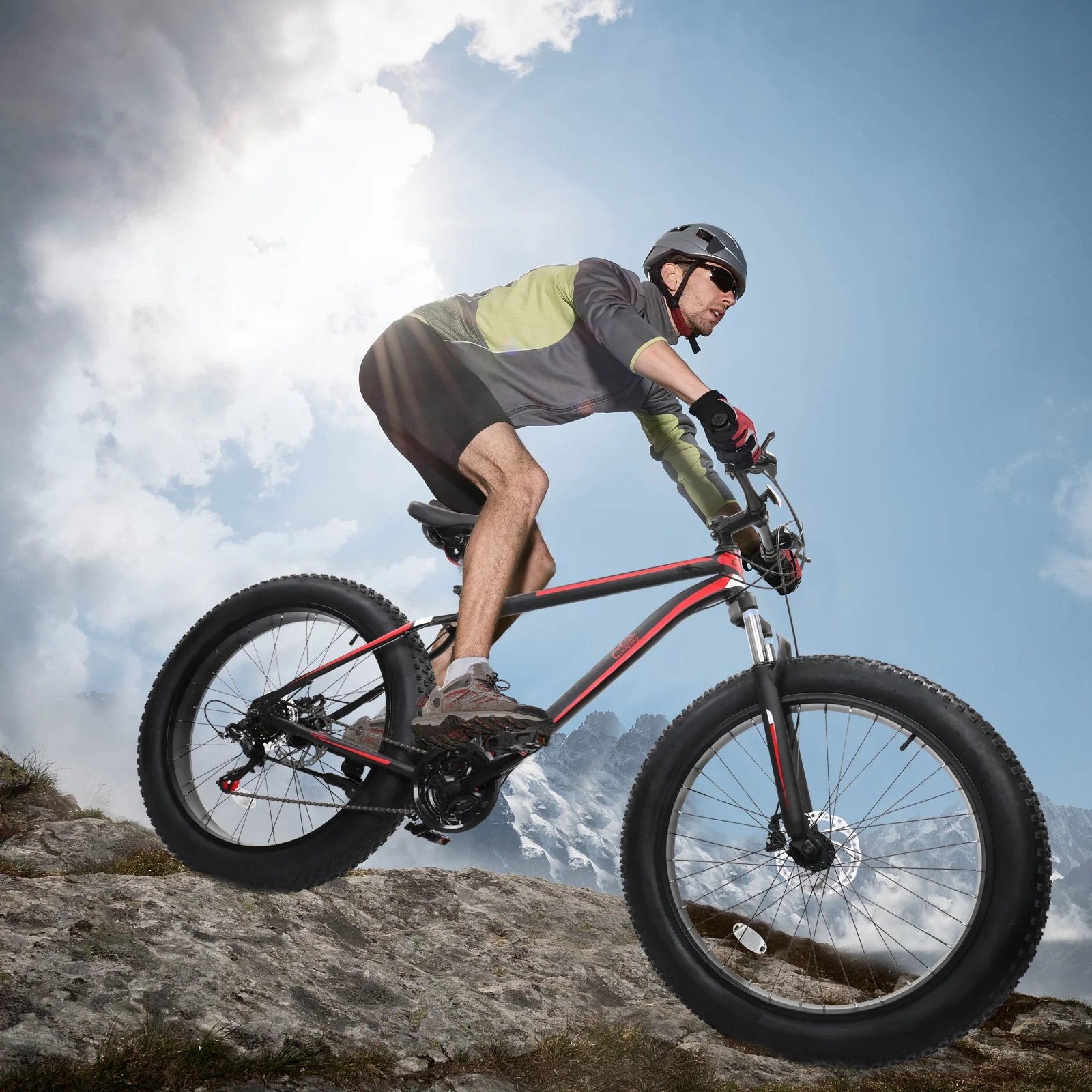 CampingSurvivals Fatbike, 26-Zoll-Räder, 21 Gänge, Rahmen aus hochfestem Stahl, Rot/Schwarz - Image 6
